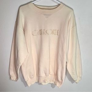 Vintage 90’s Cherokee Pastel Yellow Mens Crewneck Embroidered Sweatshirt L